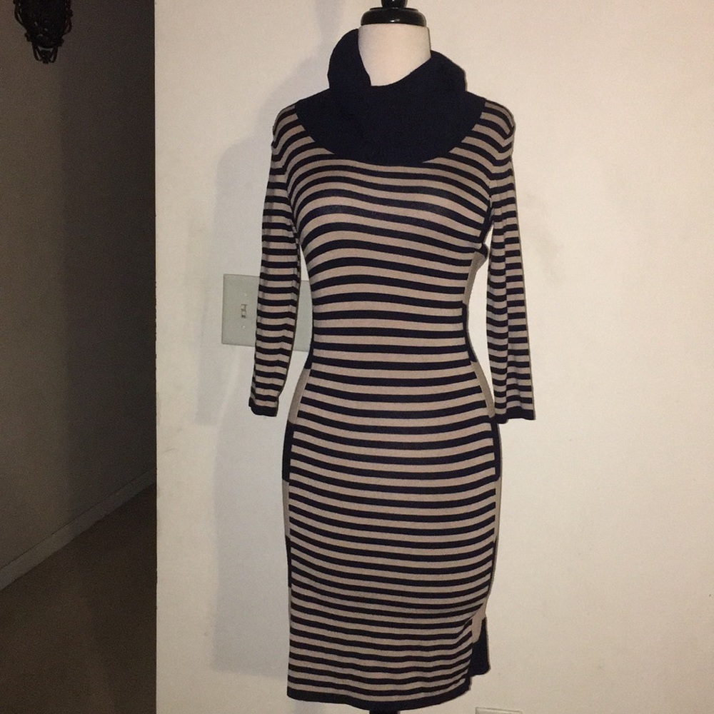 Navy and tan sweater dress